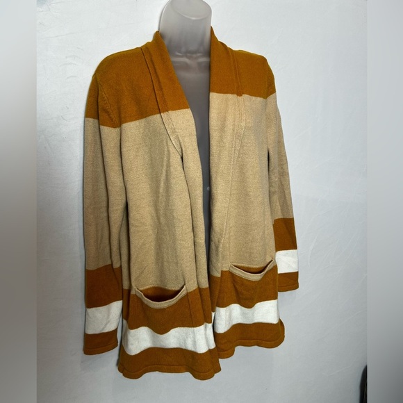 VERME AMI Striped Open-Front Cardigan Sweater - Brown and Beige/size M - Picture 1 of 10